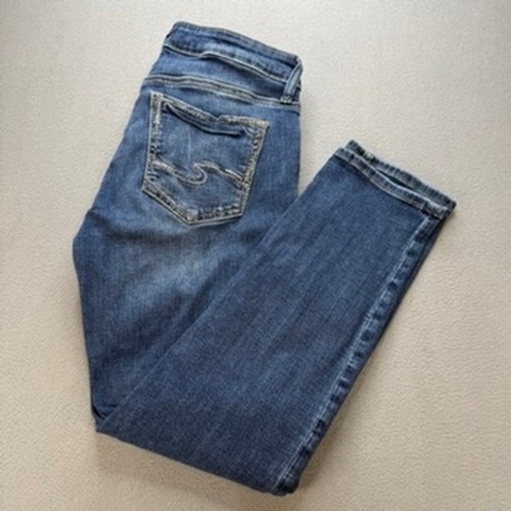 Silver Jeans Boyfriend Jeans Relaxed 30 Blue Mid RIse Embroidered Back Pockets
